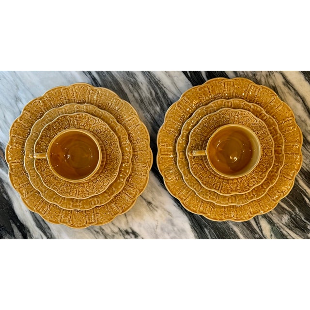Ceramic Last Chance!Vintage Bordallo Pinheiro Grapevine Harvest Amber Gold Place Settings - 8 Pieces For Sale - Image 7 of 9