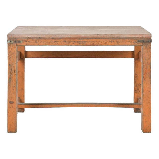 Orange Patinated Wooden Coffee Table For Sale