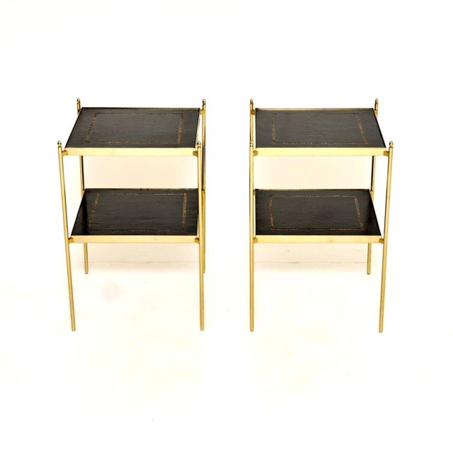 Mid-Century Modern Vintage Brass and Leather Side Tables, 1960s, Set of 2 For Sale - Image 3 of 10