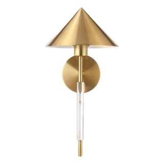 Matthew Izzo Home Talon Antique Brass and Acrylic Pole Wall Sconce With Metal Shade For Sale