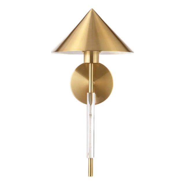 Matthew Izzo Home Talon Antique Brass and Acrylic Pole Wall Sconce With Metal Shade For Sale