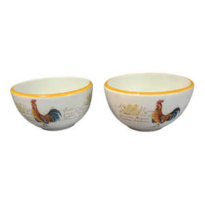A Pair of Vintage Williams-Sonoma Rustic European Made in Italy Pottery Rooster Bowls