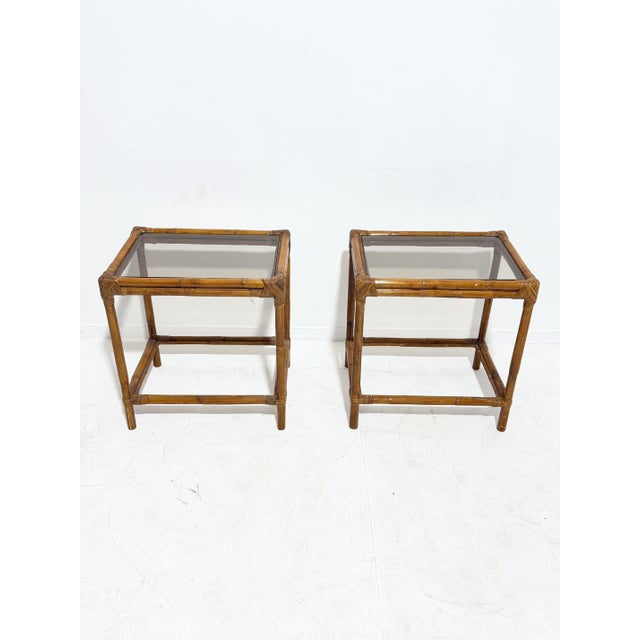 Bamboo Nightstands with Glass Top, Italy, 1960, Set of 2 For Sale - Image 12 of 12
