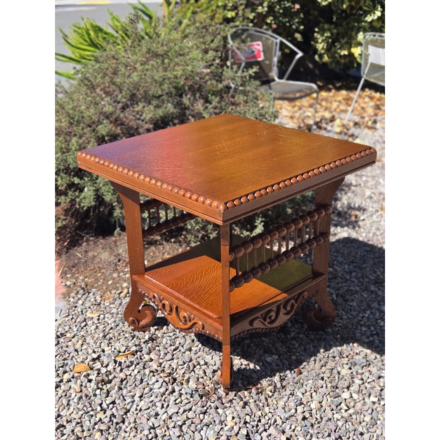 Wood Antique Victorian 1880s Hunzinger Loly Pop Side Table Quater Sawn Oak For Sale - Image 7 of 11