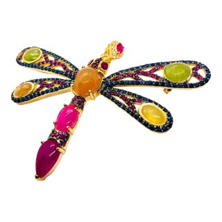 Bochic “Orient” Vintage Multi Color Fancy Sapphire & Ruby Brooch Set In 18K Gold For Sale