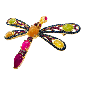 Bochic “Orient” Vintage Multi Color Fancy Sapphire & Ruby Brooch Set In 18K Gold