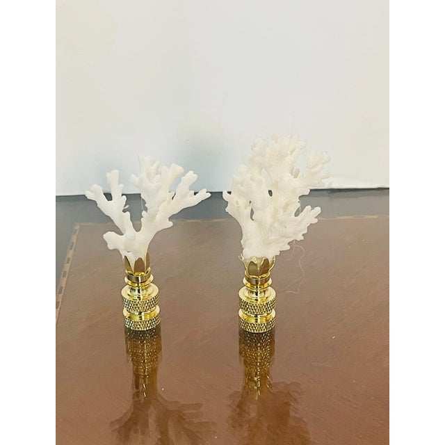 1970s Coastal Sea Coral Branches Lamp Finials Pair For Sale - Image 4 of 5
