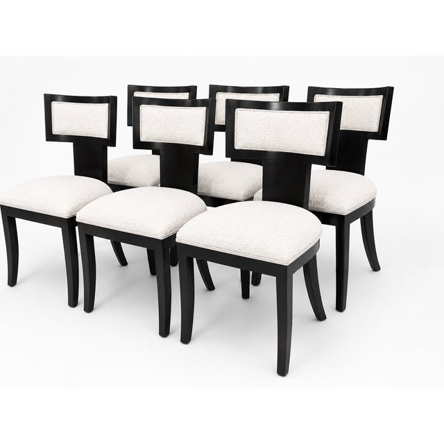 Modern Klismos Style Dining Chairs White Boucle/Ebony Finish For Sale - Image 4 of 5