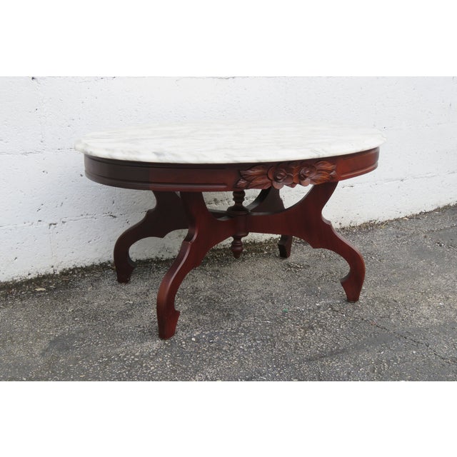 Mid 20th Century Victorian Style Oval Marble Top Carved Coffee Table For Sale - Image 9 of 13