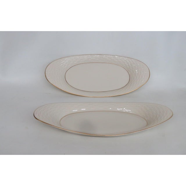 Ivory Mid 20th Century Lenox China Bread Tray Pair of 2 Porcelain Serving Platters With Gold Trim For Sale - Image 8 of 16