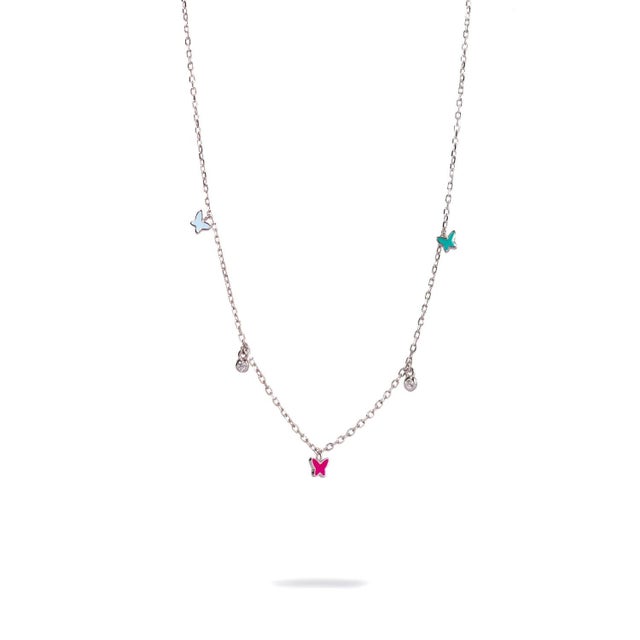 Asian Rainbow Butterfly Sterling Silver & Diamond Choker Necklace For Sale - Image 3 of 7