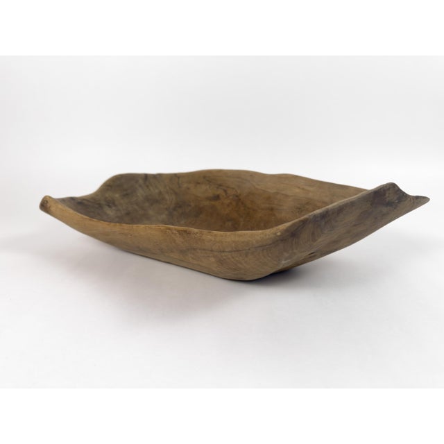 Vintage Hand-Carved Wooden Trough Bowl – Sculptural Rustic Centerpiece With Natural Patina For Sale - Image 6 of 18