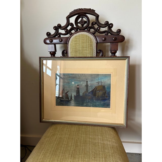 Beautiful color and tones to this moody seascape. The frame and mat are just as beautiful as the painting.