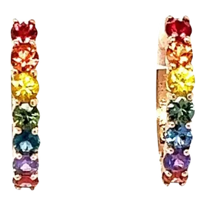 1.99 Carat Rainbow Sapphire Rose Gold Hoop Earrings - a Pair