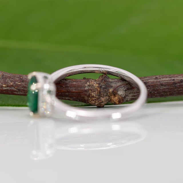 Zambian Emerald Ring With Earth-Mined Diamond Accents: Solid 14k Gold, Size 6.75 For Sale - Image 9 of 9