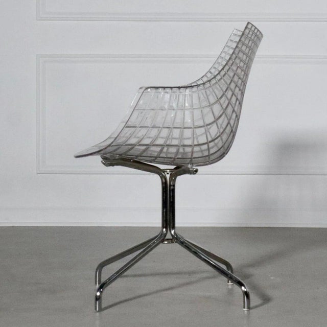 Minimalist Chrome and Molded Lucite Cage Armchairs - a Pair For Sale - Image 9 of 12