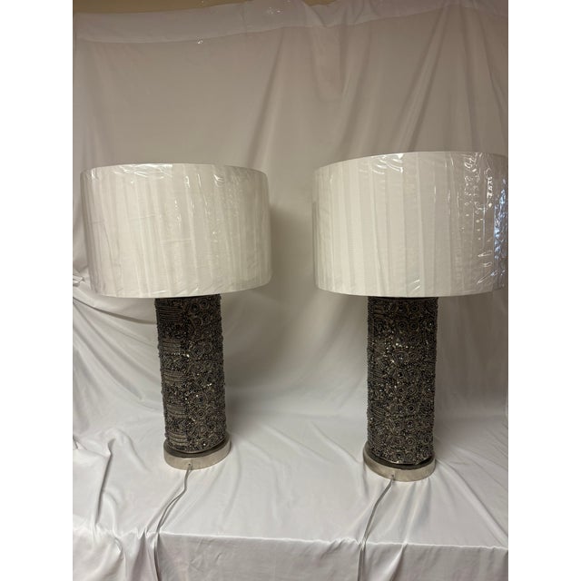 Silver John Richard Hand Beaded Table Lamps - a Pair For Sale - Image 8 of 8