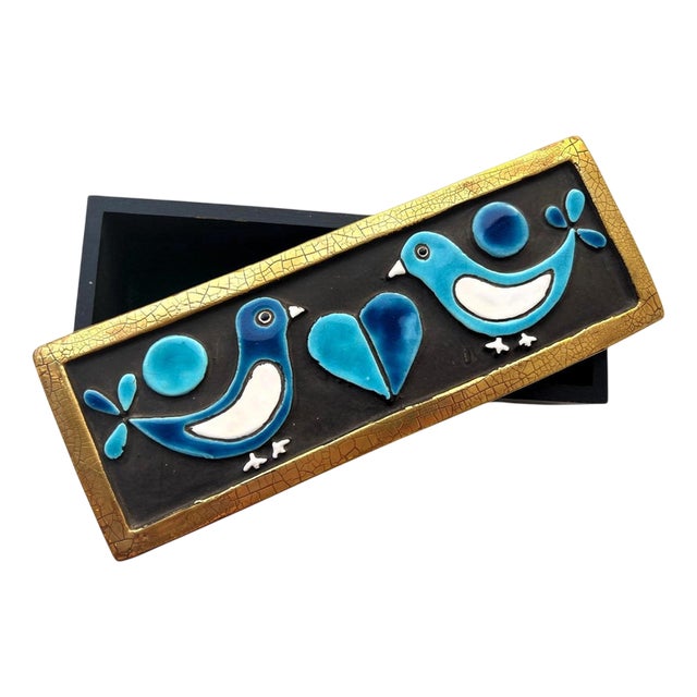 Wooden and Ceramic Box with Doves by Mithé Espelt For Sale