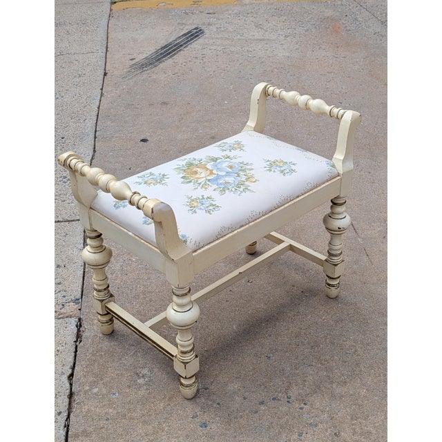 Vintage Chic Turned-Leg Cream Boho Bench For Sale - Image 12 of 13