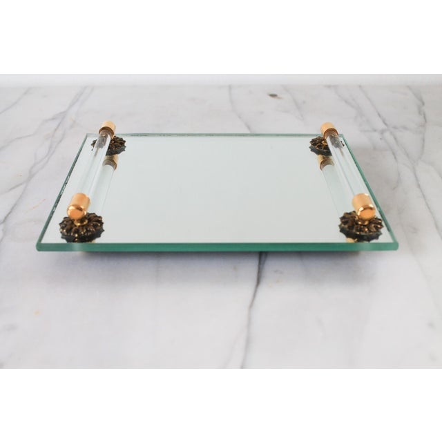 Vintage Rectangular Mirror & Brass Vanity / Perfume Tray For Sale In Milwaukee - Image 6 of 9