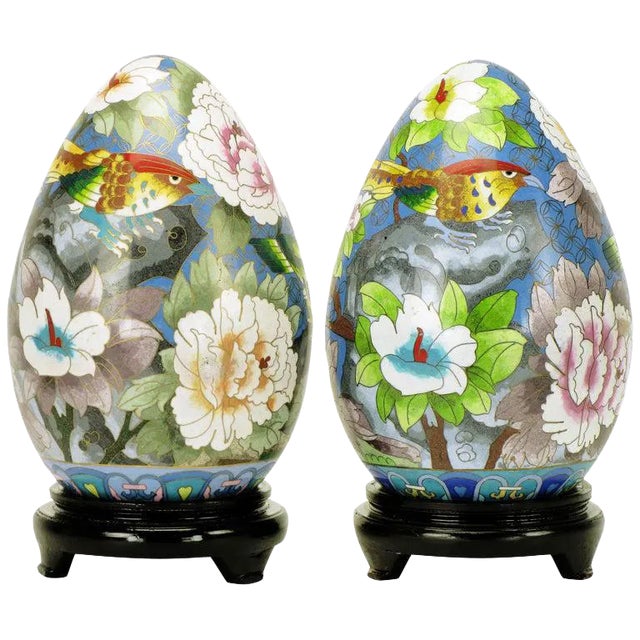 Colorful Cloisonne Eggs - a Pair For Sale