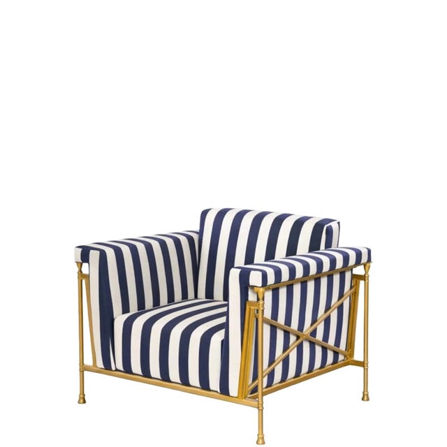 Contemporary Outdoor Jerome Chairs in Reed Brass Finish by Michael Taylor, Set of 2 For Sale - Image 3 of 3