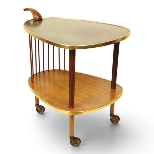 Mid-Century Modern Scandinavian Kidney-Shaped Wooden Bar Cart Serving Trolley, 1960s For Sale - Image 17 of 17