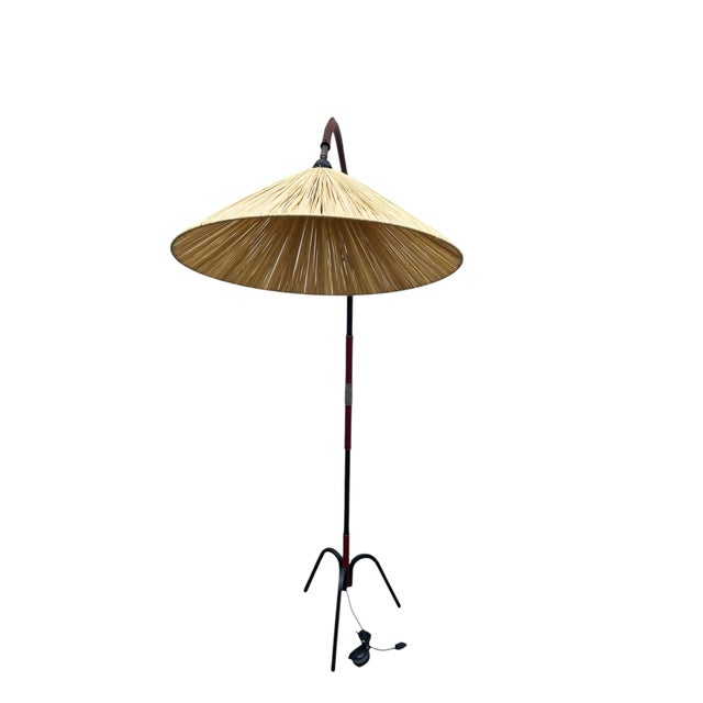 1950s Adjustable Floor Lamp in Metal Covered with Burgundy Leather by Jacques Adnet, 1950 For Sale - Image 5 of 10