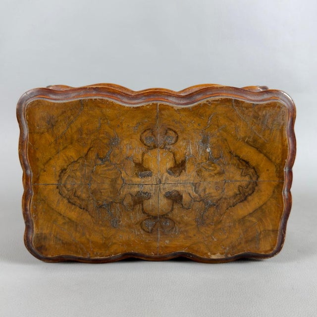 Wood Chippendale Jewelry Box in Padded Burl Wood For Sale - Image 7 of 13