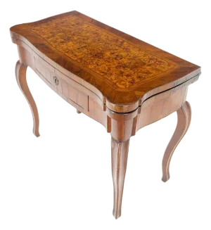 Antique 19th Century Flip Top Thick Burl Wood Veneer Console Game Dinette Table