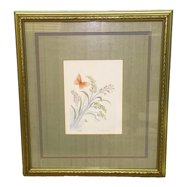 Original Mary Bertrand Botanical Watercolor Painting, Signed and Numbered, Custom Framed For Sale