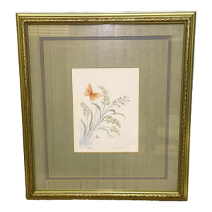 Original Mary Bertrand Botanical Watercolor Painting, Signed and Numbered, Custom Framed