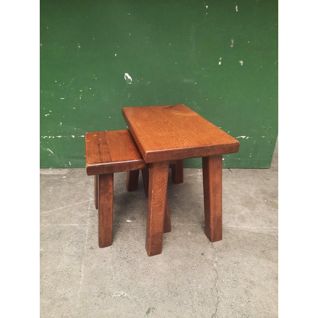 Vintage Brutalist Style Oak Side Tables, 1970s, Set of 2 For Sale - Image 6 of 8