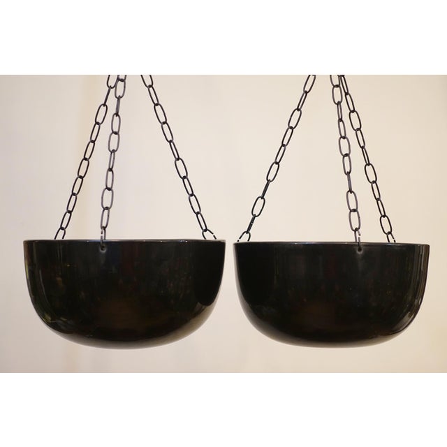 1960s 1960's Architectural Gainey Pottery Mid Century Modern Black Ceramic Hanging Swag Garden Planter Bowls - Set of 2 For Sale - Image 5 of 10