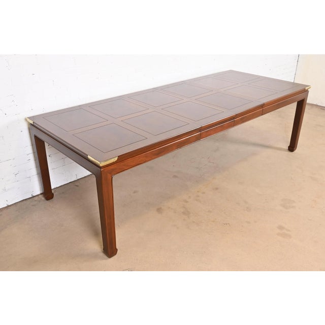 1970s Henredon Hollywood Regency Chinoiserie Mahogany and Brass Extension Dining Table, Newly Refinished For Sale - Image 5 of 12