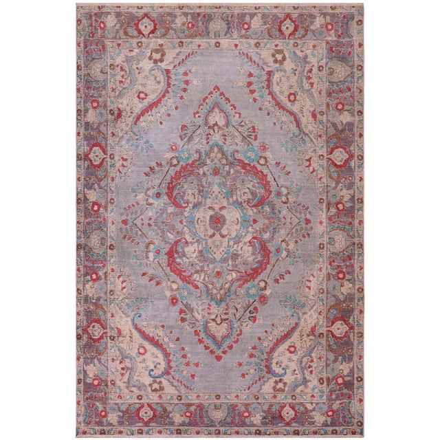 Boho Chic Vintage Blue/Purple Wool Rug - 6'5'' X 9'4'' For Sale - Image 10 of 10