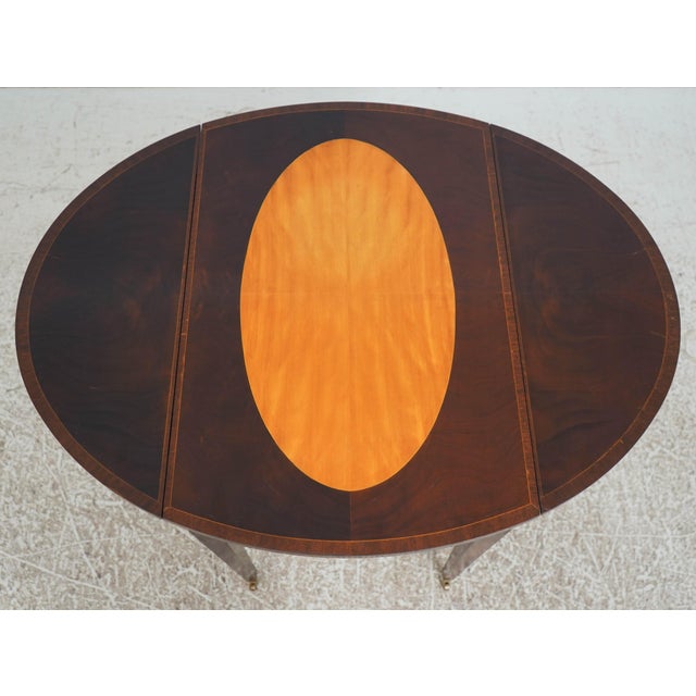 Wood Pair of Mahogany Federal Style Inlaid Drop Side Pembroke Tables For Sale - Image 7 of 18