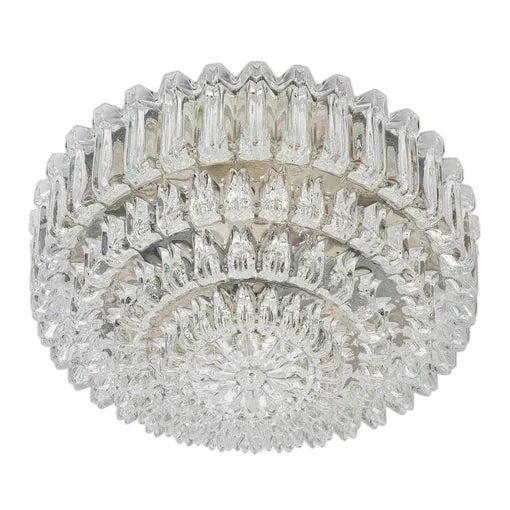 Large German Round Textured Glass Flushmount from Limburg, 1970s For Sale