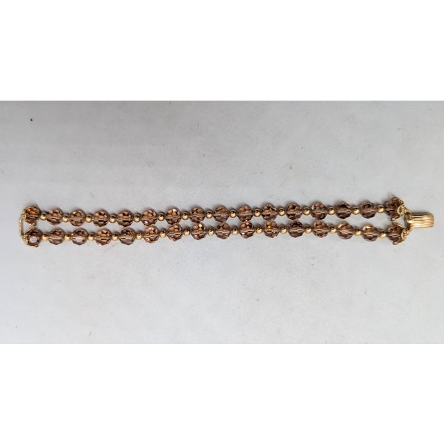 Napier Vintage 1960s Signed Napier 2-Strand Goldtone Faux-Topaz Beaded Bracelet For Sale - Image 4 of 8