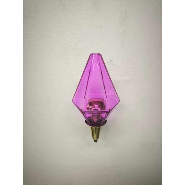 Brass Wall Lamp with Lilac Murano Glass, 1950s For Sale - Image 6 of 12