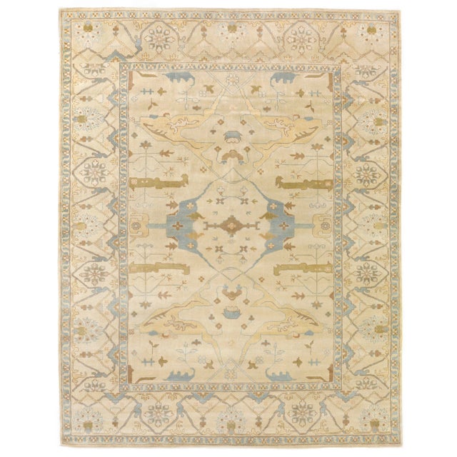 Exquisite Rugs Oushak Hand knotted Wool Ivory/Multi Rug-6'x9' For Sale - Image 10 of 10
