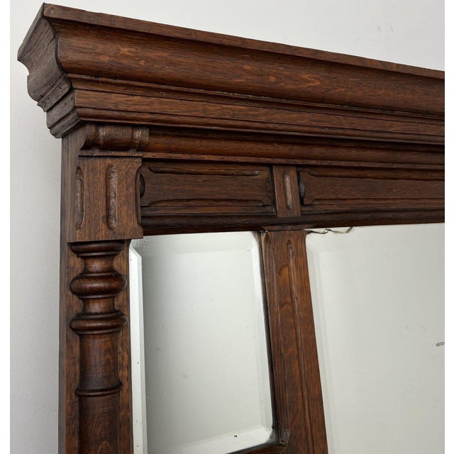 Antique French Oak Wall Mirrorin Bevelled Glass Wall Frame For Sale - Image 3 of 14