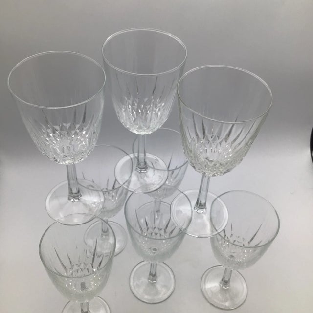 French Hexagon Stemmed Crystal Water Goblets-Set of 8 For Sale - Image 12 of 13