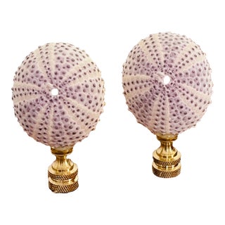 Gorgeous Coastal Purple Sea Shells Lamp Finials For Sale
