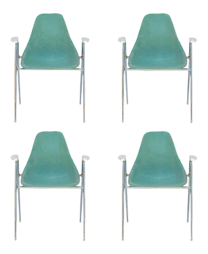 Turquoise Fiberglass Armchairs on Chrome Bases - Set of 4