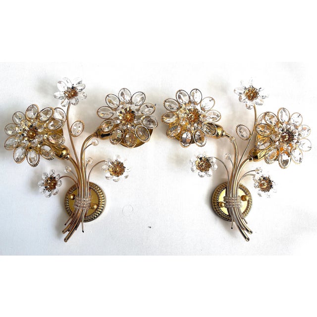 Vintage Brass Lead Crystal Wall Lamps from Palwa, 1960s, Set of 2 For Sale - Image 11 of 12