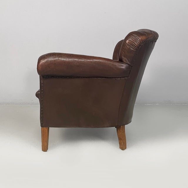 Italian Art Deco Brown Leather Lounge chairs by Saracchi, 1930s, Set of 2 For Sale - Image 3 of 18