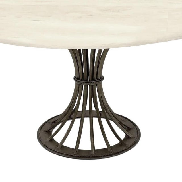 Modern Kreiss Trieste Collection 60" Round Travertine & Wrought Iron Center or Dining Table For Sale - Image 11 of 14
