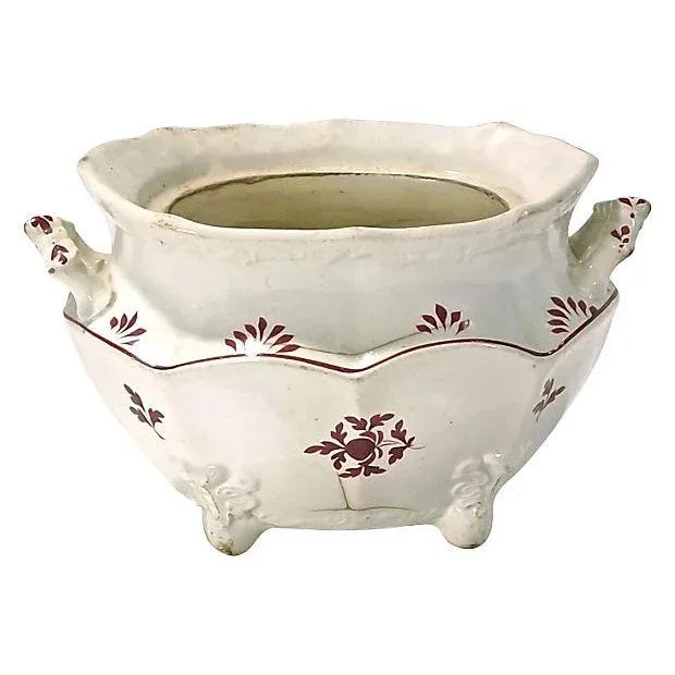 19th-Century English, tea-leaf print, bone china sauce boat. Made of ceramic. No maker's marks. For decorative use only....
