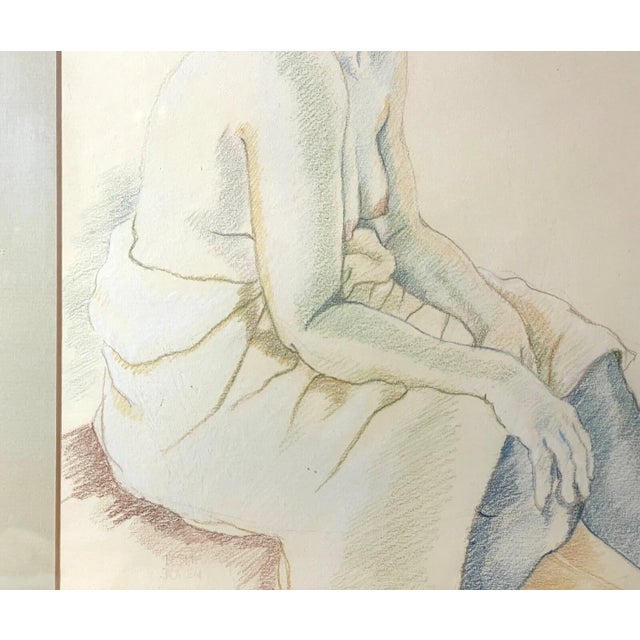Vintage 1971 Original Leslie Bowen Nude Lady Woman Pencil Crayon Drawing Sketch For Sale - Image 11 of 14